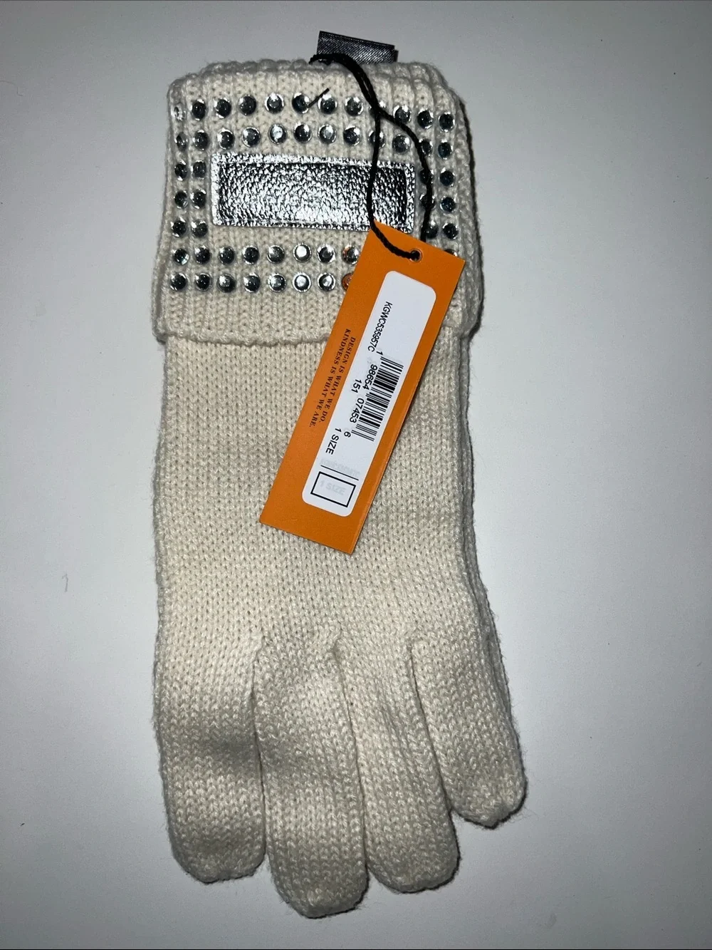 Kurt Geiger London Crystal Cuff Gloves Bone Embellished Knit Winter NWT